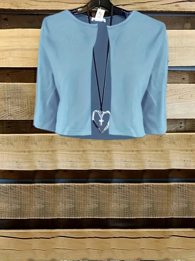 Chic Floral Two-Piece Dress Set with Solid Crop Top and Round Neck