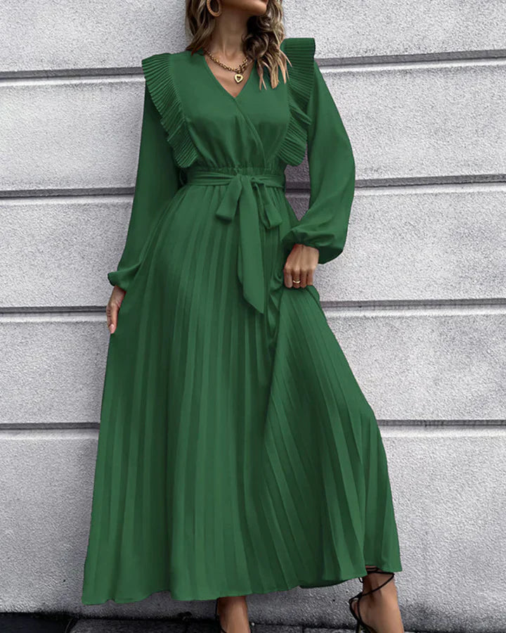 Chic Pleated V-Neck Maxi Dress - Perfect for Any Event
