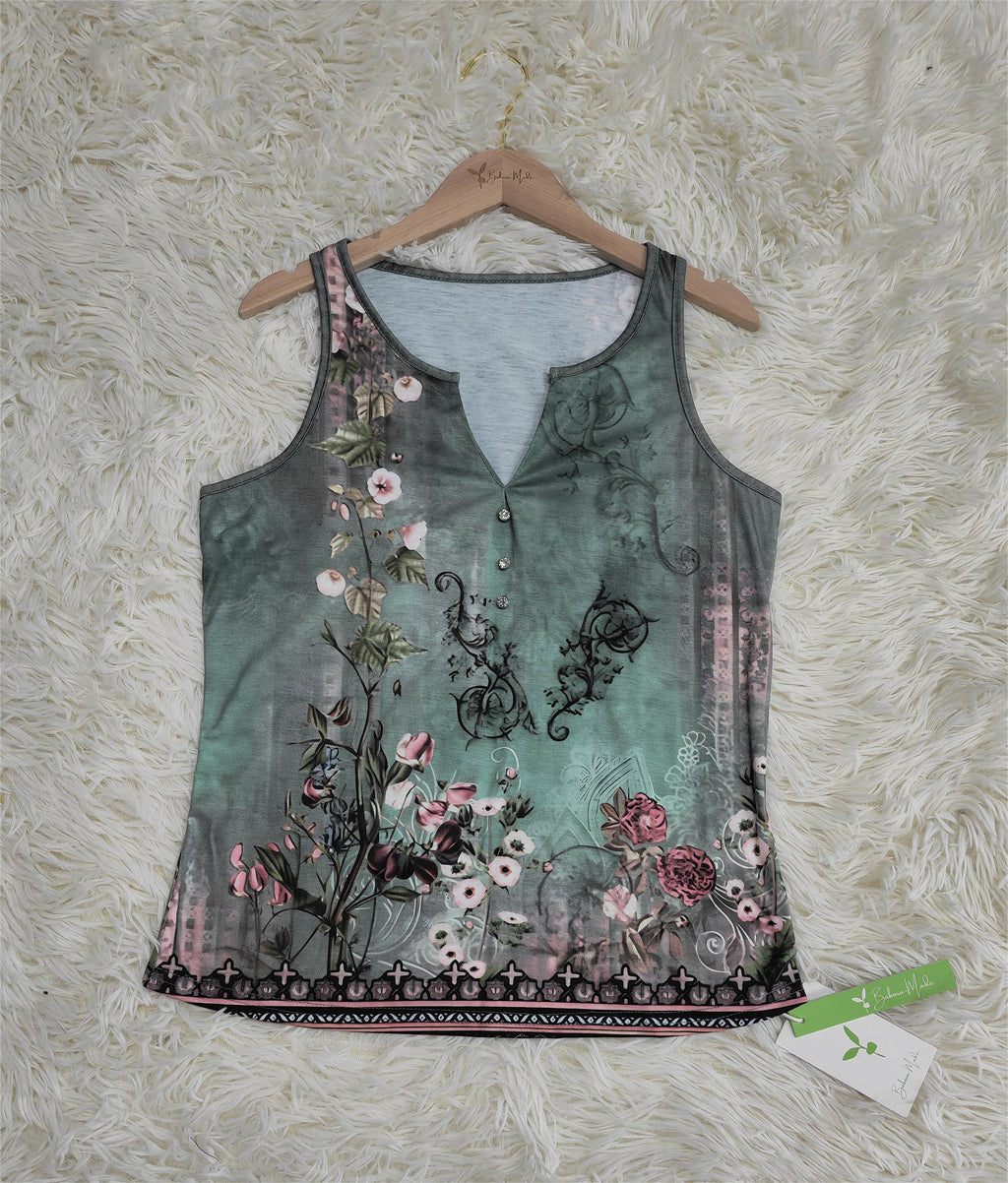 Floral Print Watercolor Sleeveless Blouse
