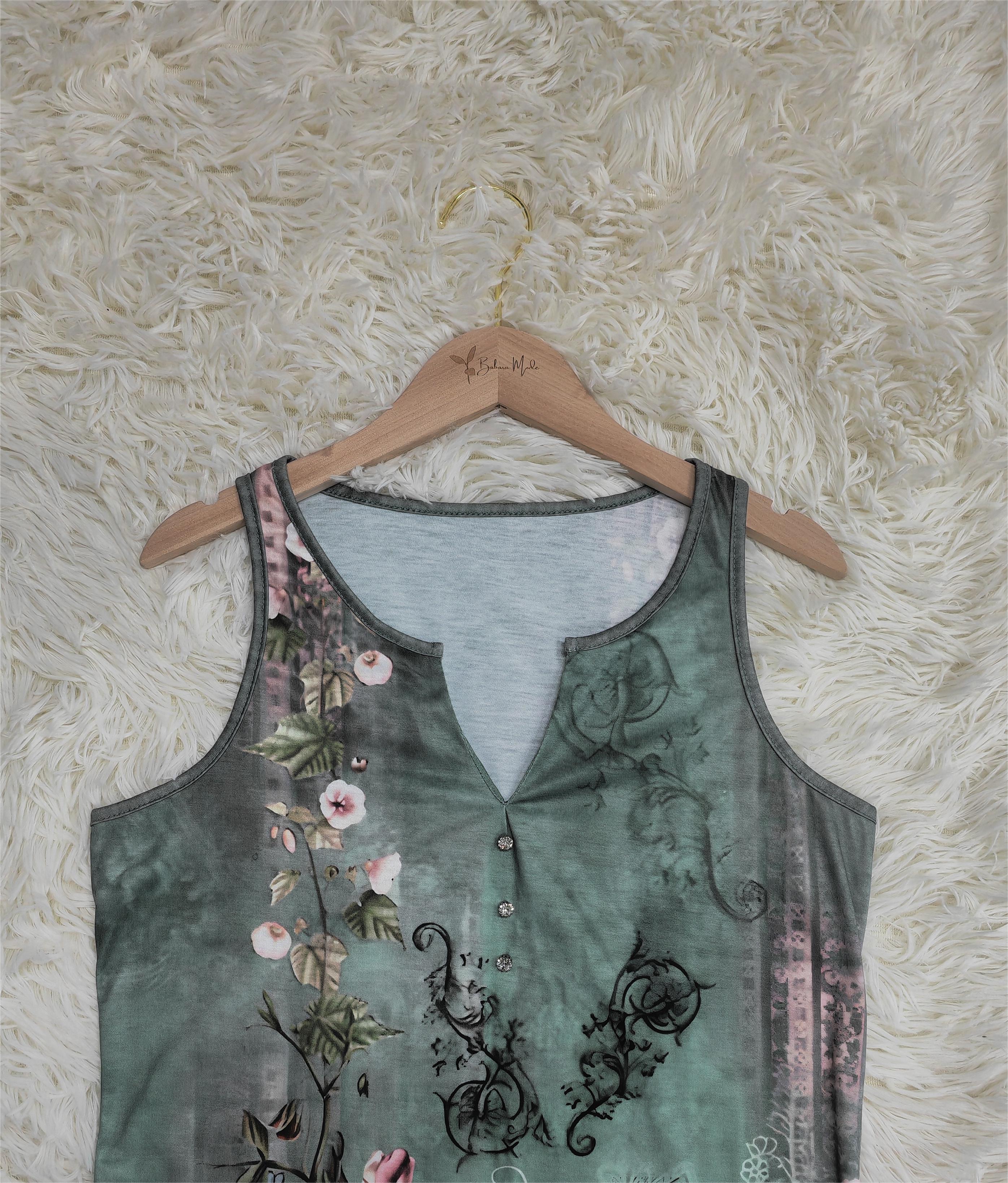 Floral Print Watercolor Sleeveless Blouse