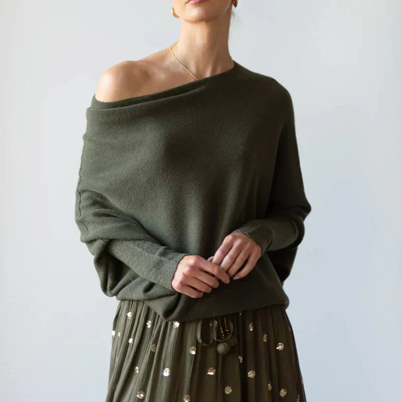 Paulina Off-Center Draped Sweater
