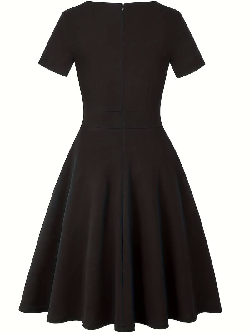 Lace-Trimmed Blue Dress with Fitted Waist