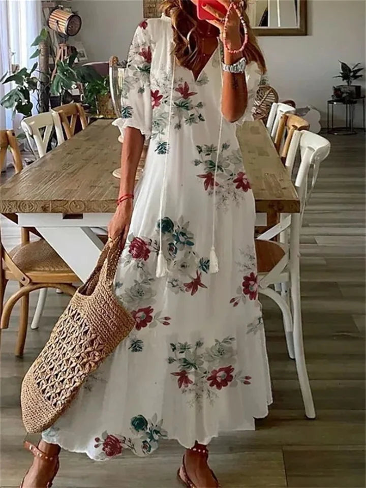 Chic Floral V-Neck Maxi Gown