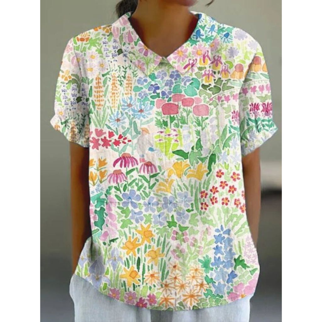 Floral Cotton Blouse with Pastoral Design