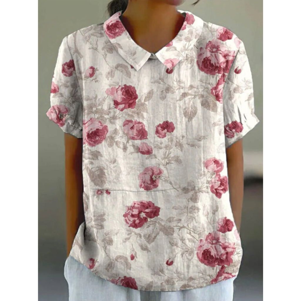 Floral Cotton Blouse with Pastoral Design