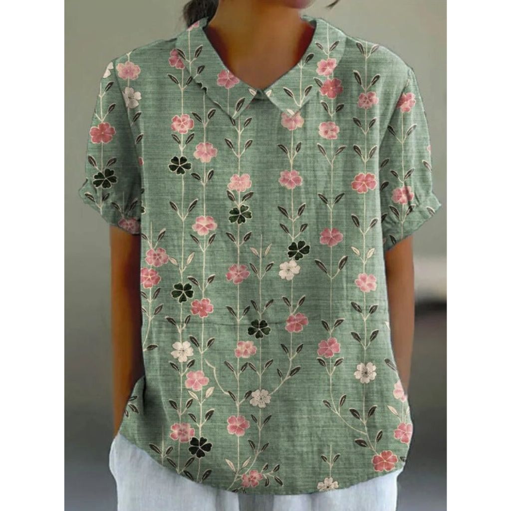 Floral Cotton Blouse with Pastoral Design