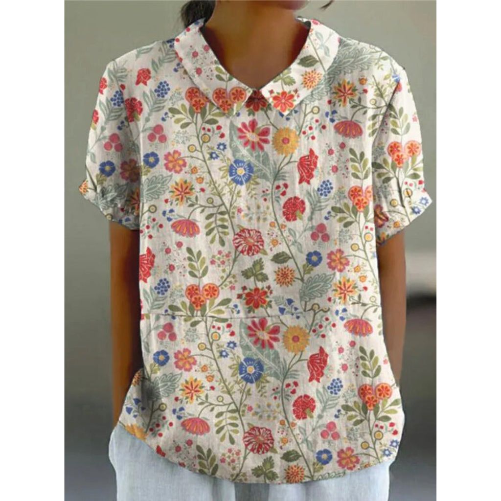 Floral Cotton Blouse with Pastoral Design