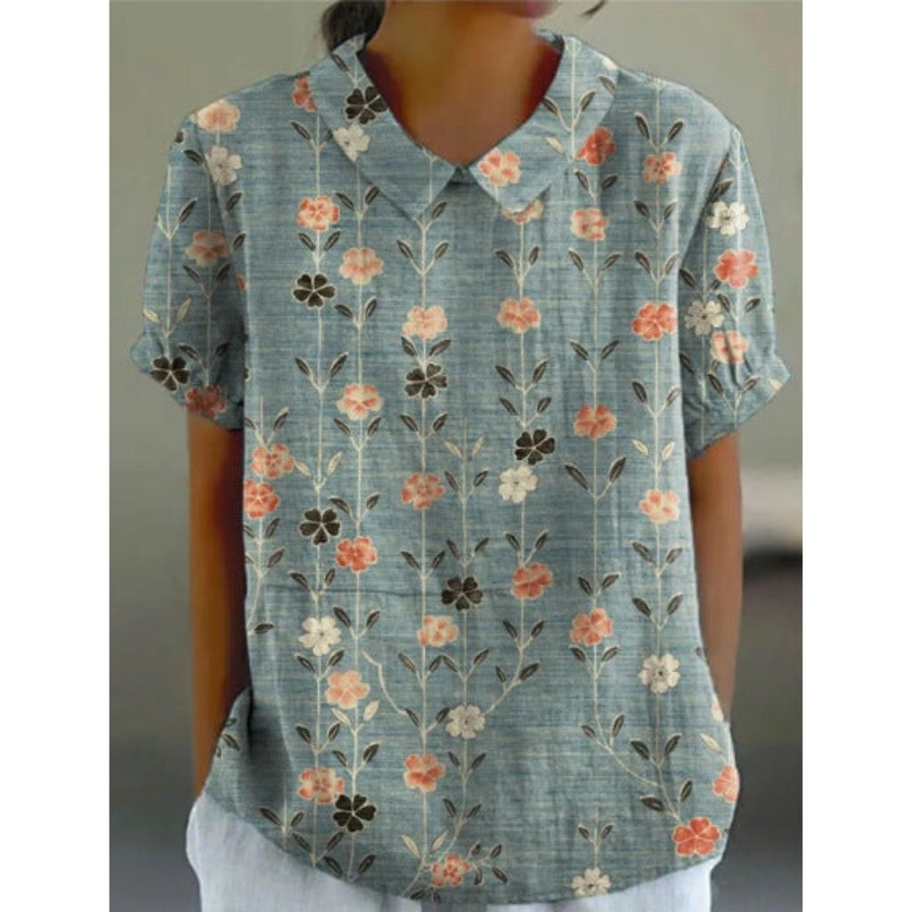 Floral Cotton Blouse with Pastoral Design