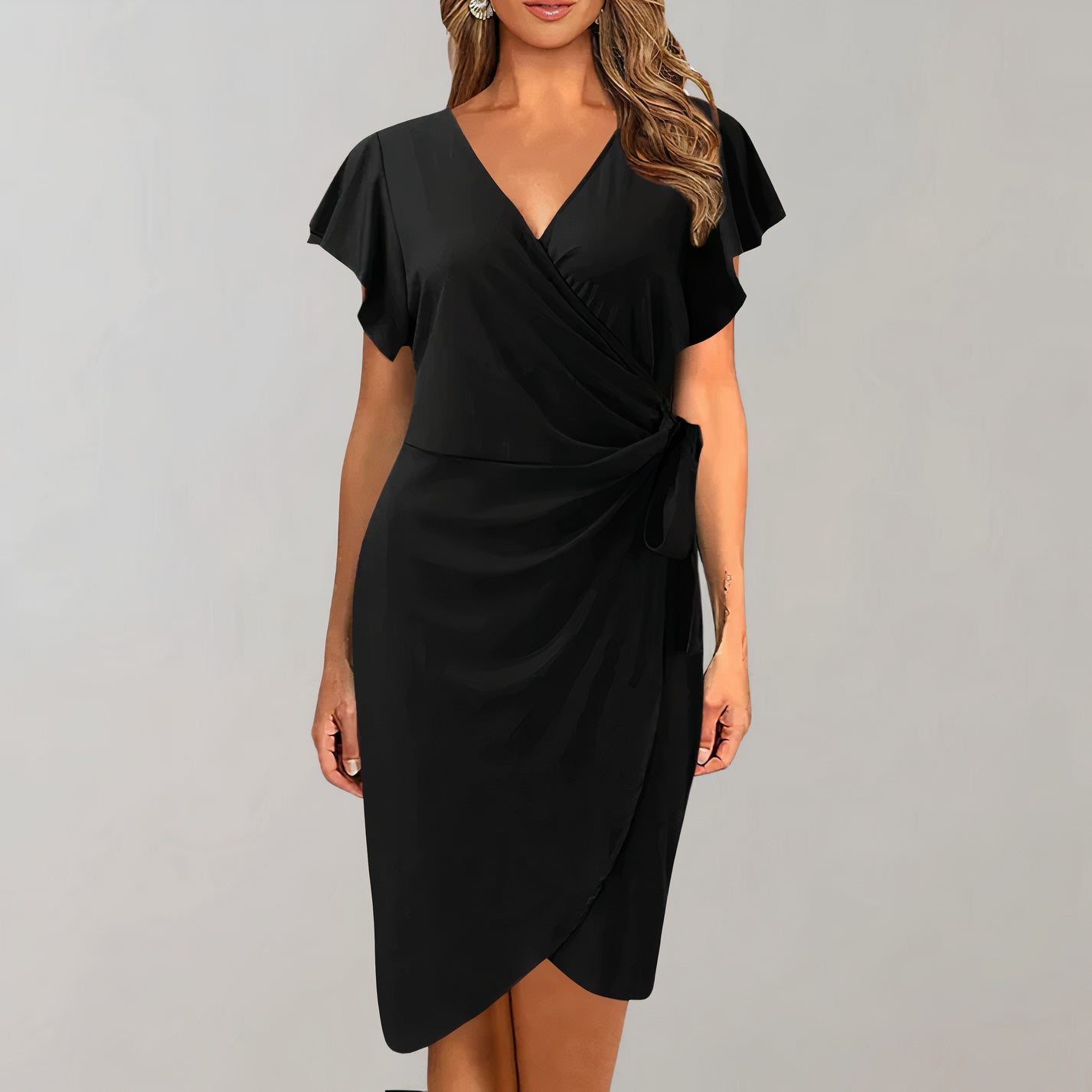 Chic V-Neck Wrap Dress with Waist Tie for Women - Ideal for Summer