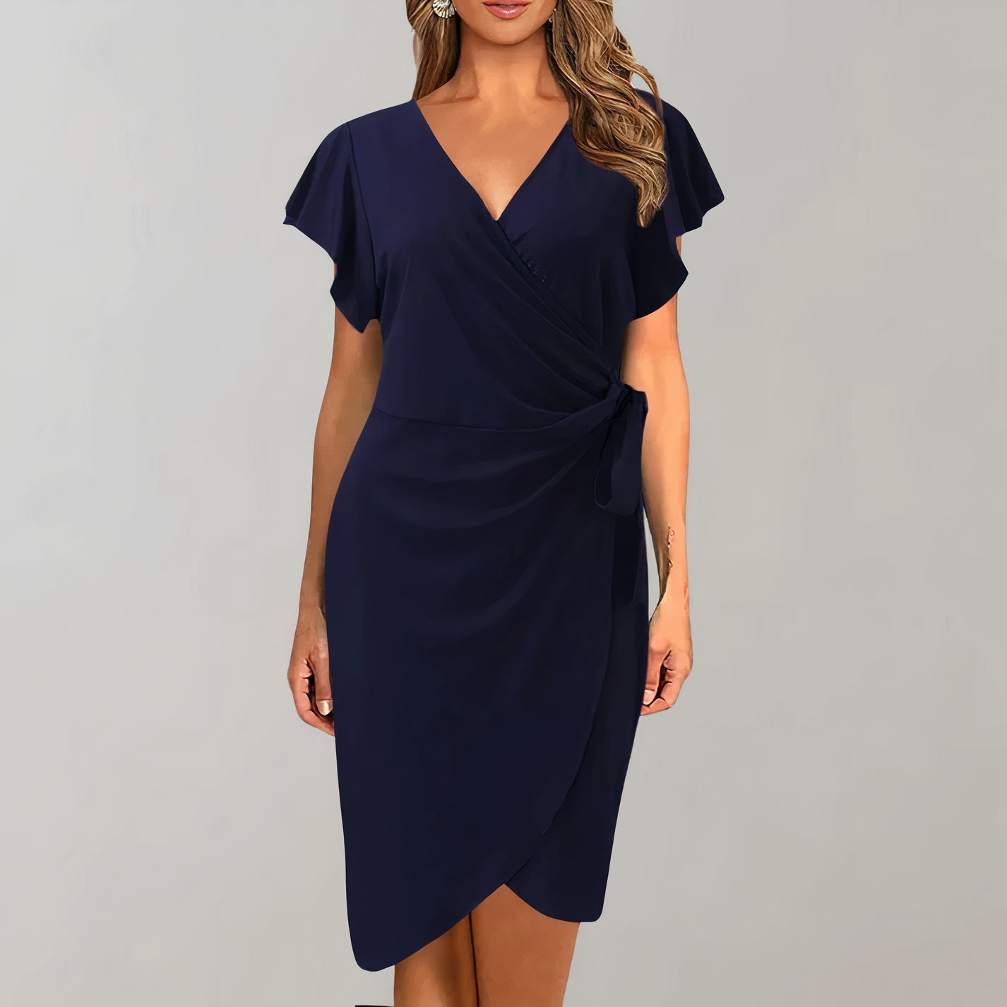 Chic V-Neck Wrap Dress with Waist Tie for Women - Ideal for Summer