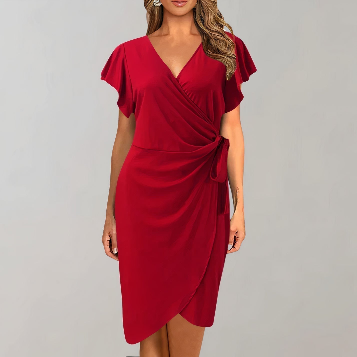 Chic V-Neck Wrap Dress with Waist Tie for Women - Ideal for Summer