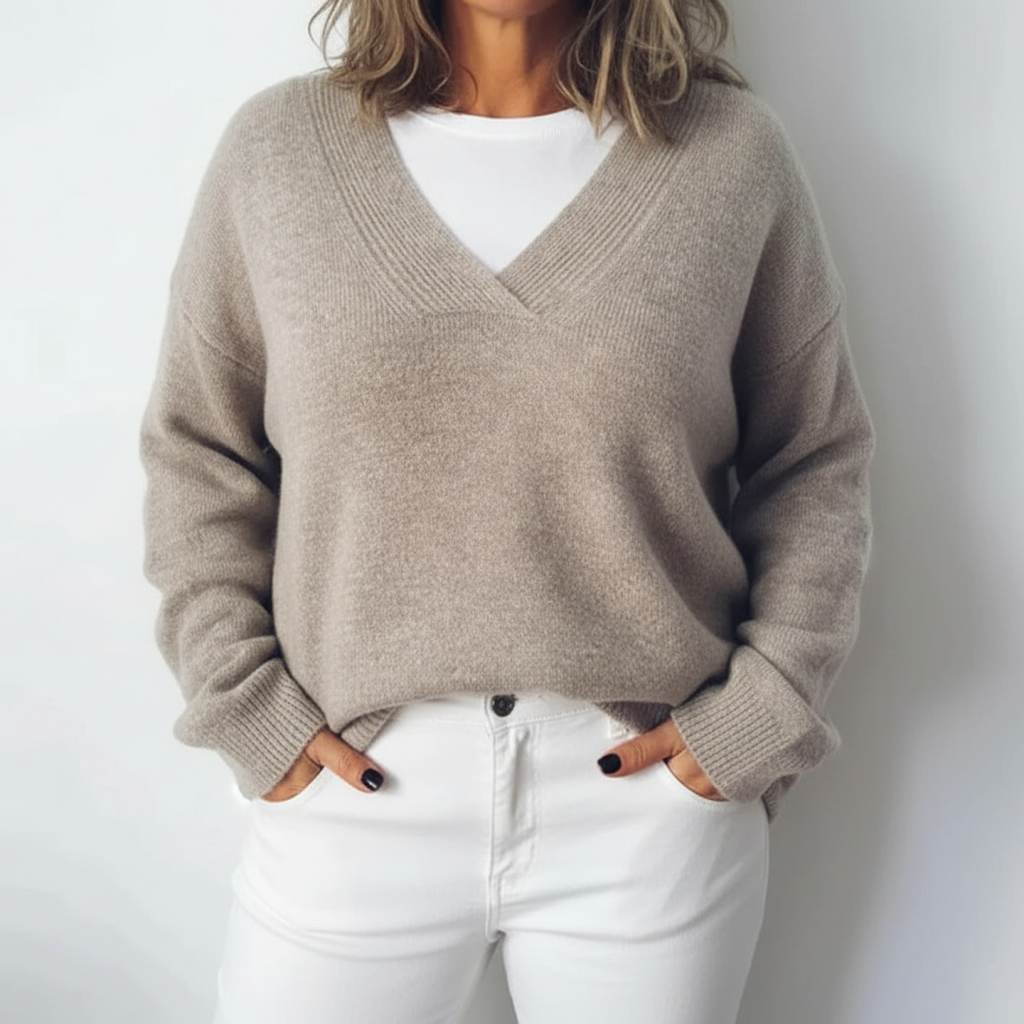 Chic Plus Size Women's V-Neck Oversized Knit Sweater