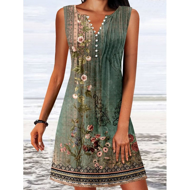 Floral Elegance V-Neck Mini Swim Dress