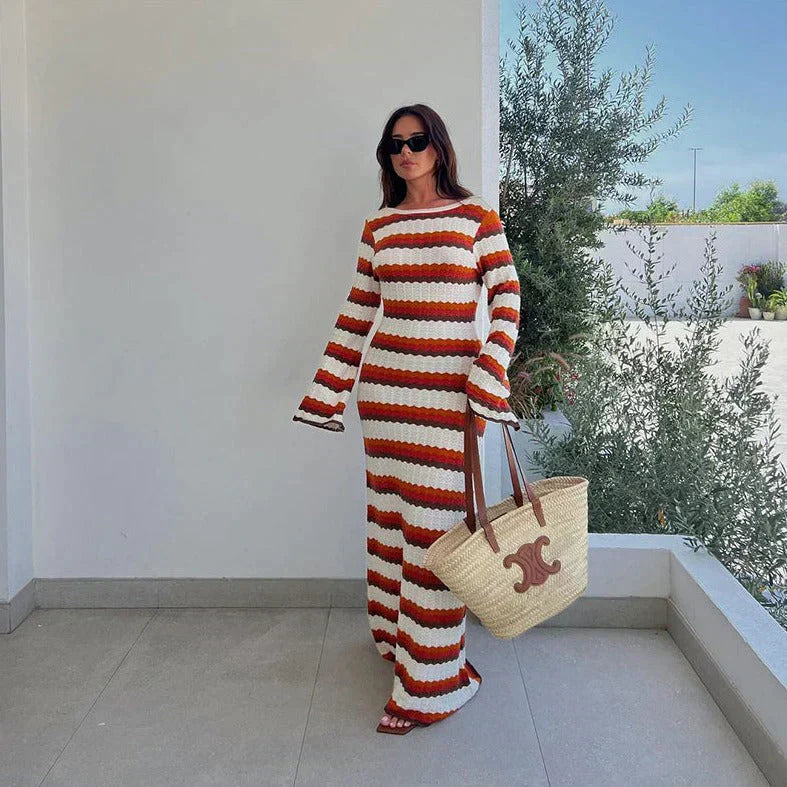 Chic Striped Knit Maxi Dress