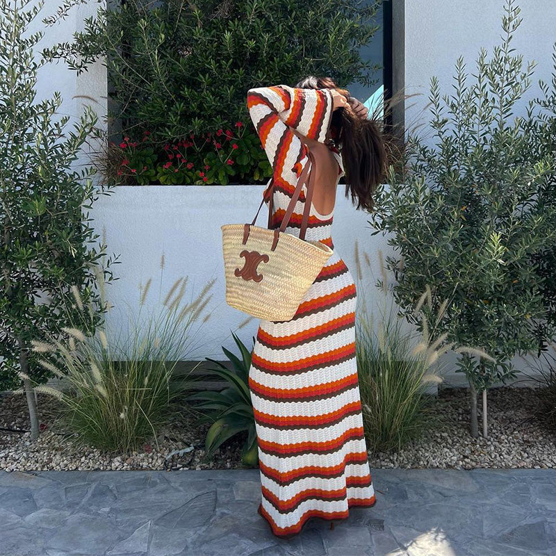 Chic Striped Knit Maxi Dress