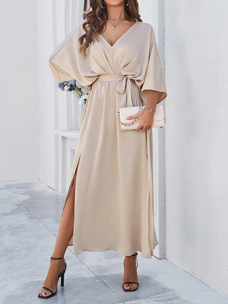 Taupe Wrap Dress with Belt