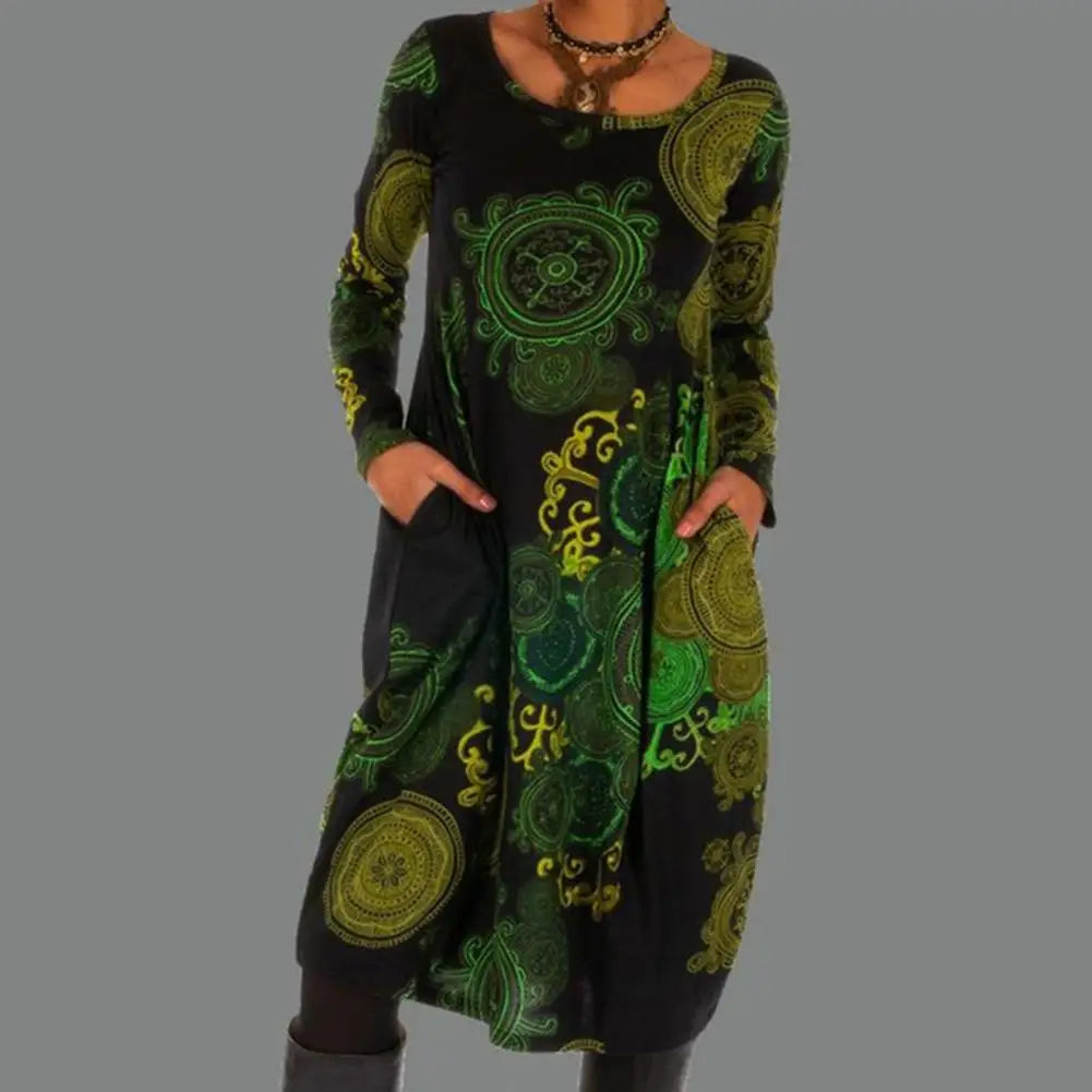 Women's Bohemian-Inspired Round Neck Dress
