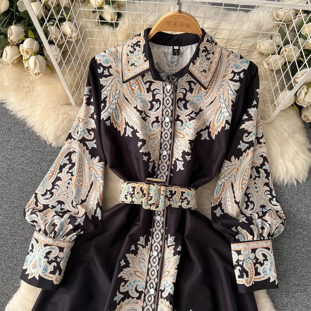 Floral A-Line Dress with Belted Waist Detail