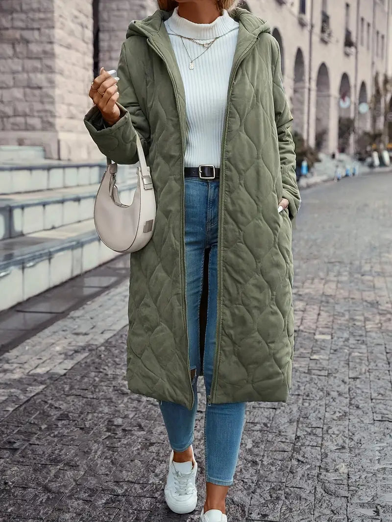 Quilted Cotton Hooded Coat with Long Sleeves
