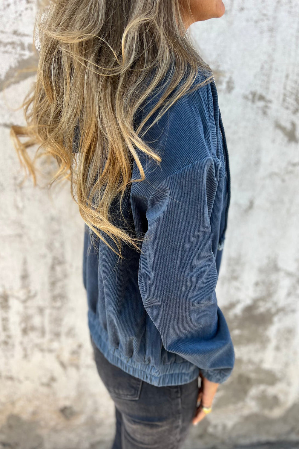 Teal Zippered Hooded Jacket with Adjustable Drawstring