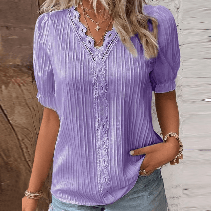Chic V-Neck Top with Delicate Lace Details