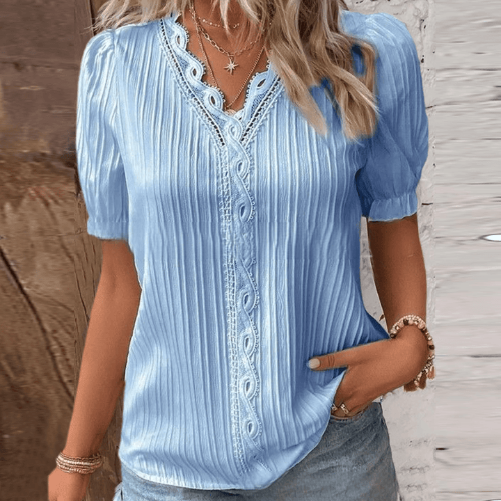 Chic V-Neck Top with Delicate Lace Details