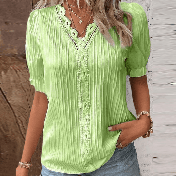 Chic V-Neck Top with Delicate Lace Details