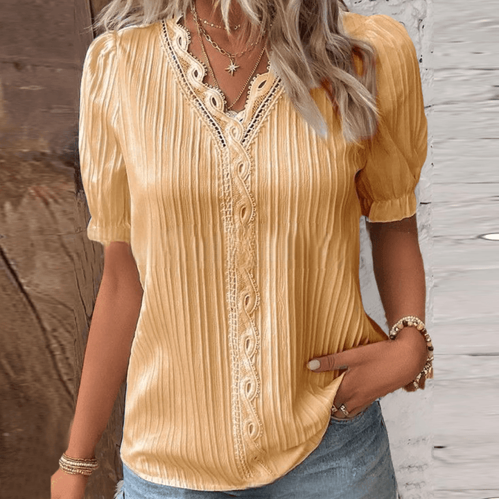 Chic V-Neck Top with Delicate Lace Details