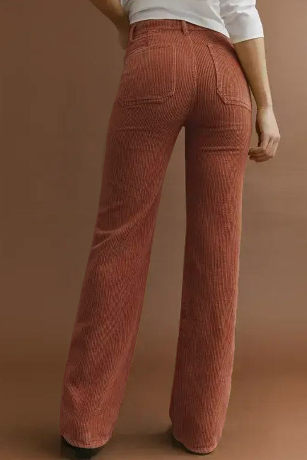 High-Waisted Corduroy Trousers with Stylish Square Pockets