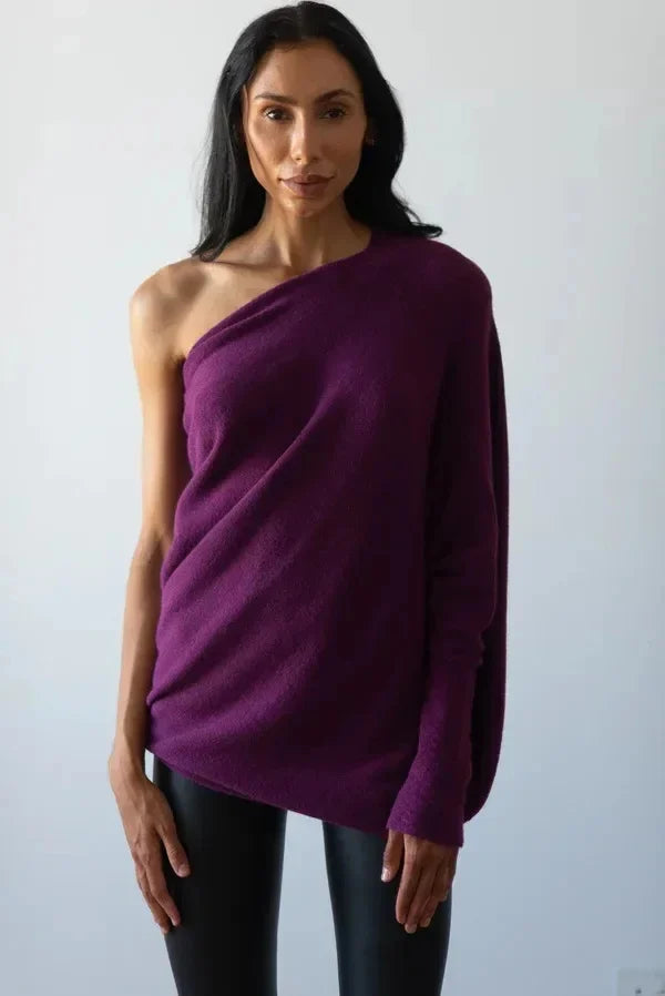 Paulina Off-Center Draped Sweater