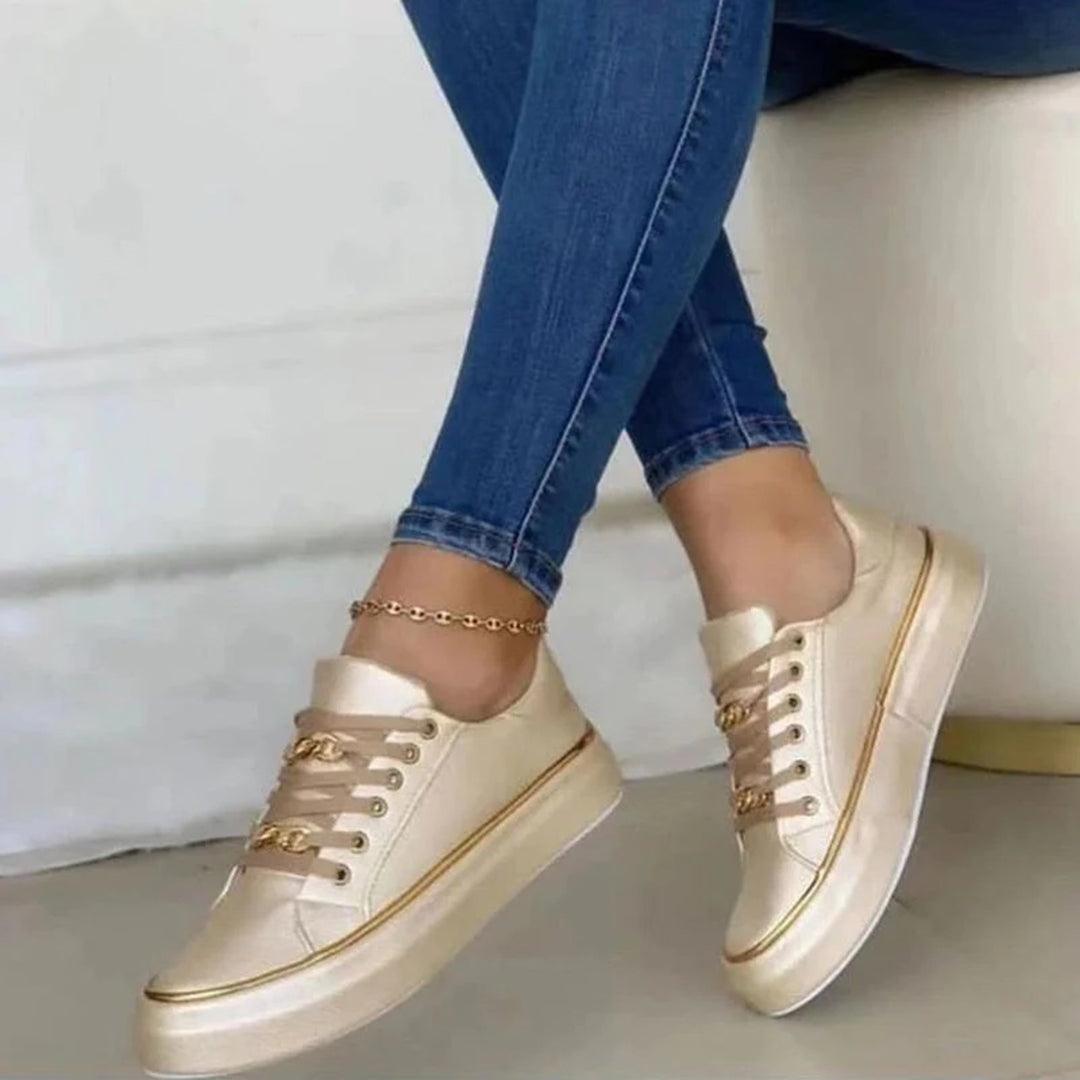 Chic Women's Sneakers Featuring Elegant Gold Details