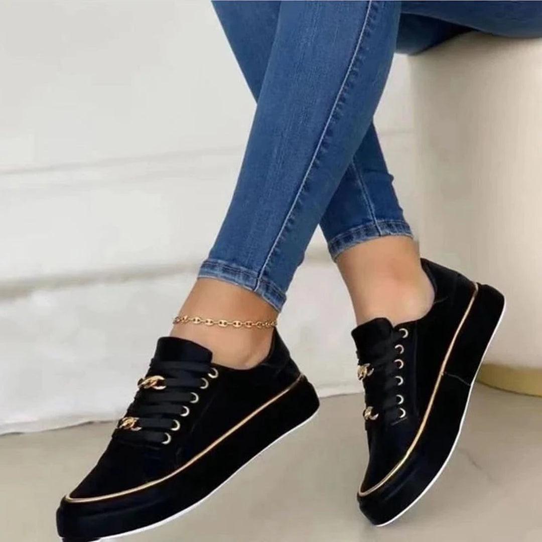 Chic Women's Sneakers Featuring Elegant Gold Details
