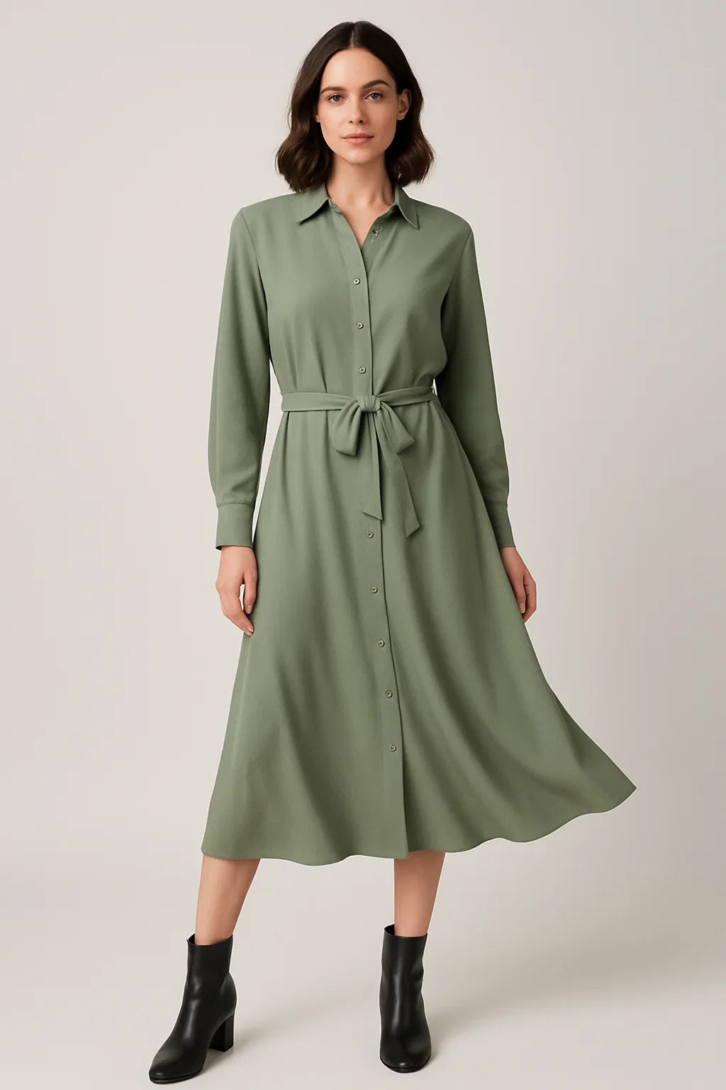 Enna - Midi Shirt Dress in Fluid Fabric